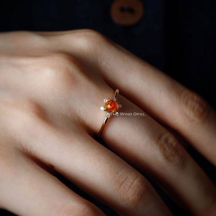 Fireball Fire Opal Diamond Engagement Ring