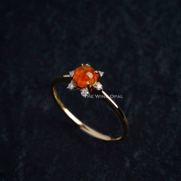 Fireball Fire Opal Diamond Engagement Ring