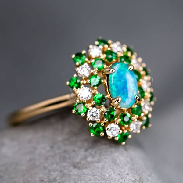Fireworks - Black Opal Diamond Engagement Ring