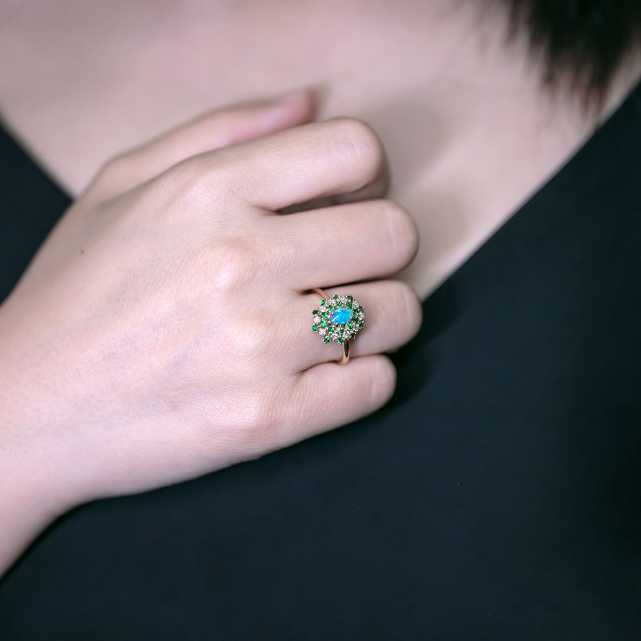 Fireworks Black Opal Diamond Engagement Ring 18K Gold | The Wind