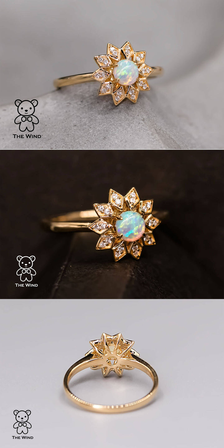 Flower Design Australian Crystal Opal Diamond Engagement Ring-6