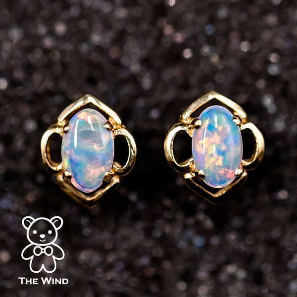 Flower Design Australian Solid Opal Stud Earrings-1