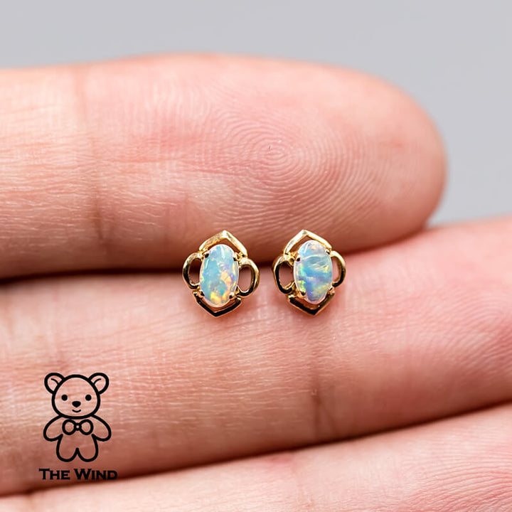 Flower Design Australian Solid Opal Stud Earrings-2