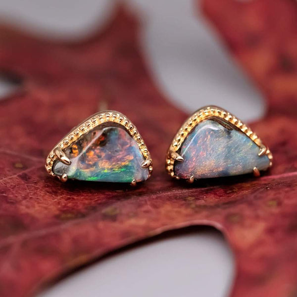 Geometric Triangle Boulder Opal Stud Earrings