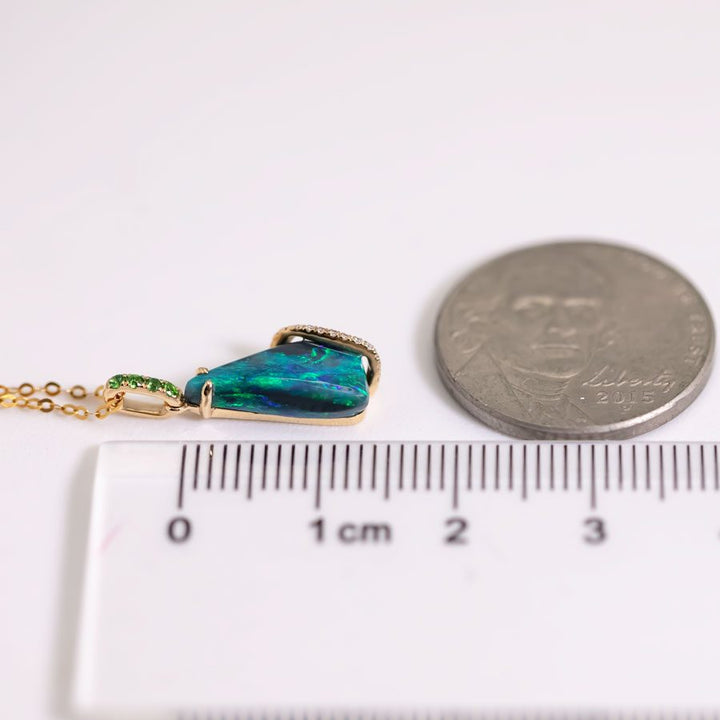Green Colored Black Opal & Diamond Tsavorite Necklace
