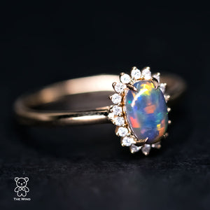 Bright Black Opal Diamond Halo Ring