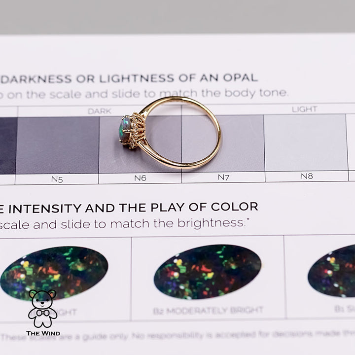Bright Black Opal Diamond Halo Engagement Ring 18K Gold-5