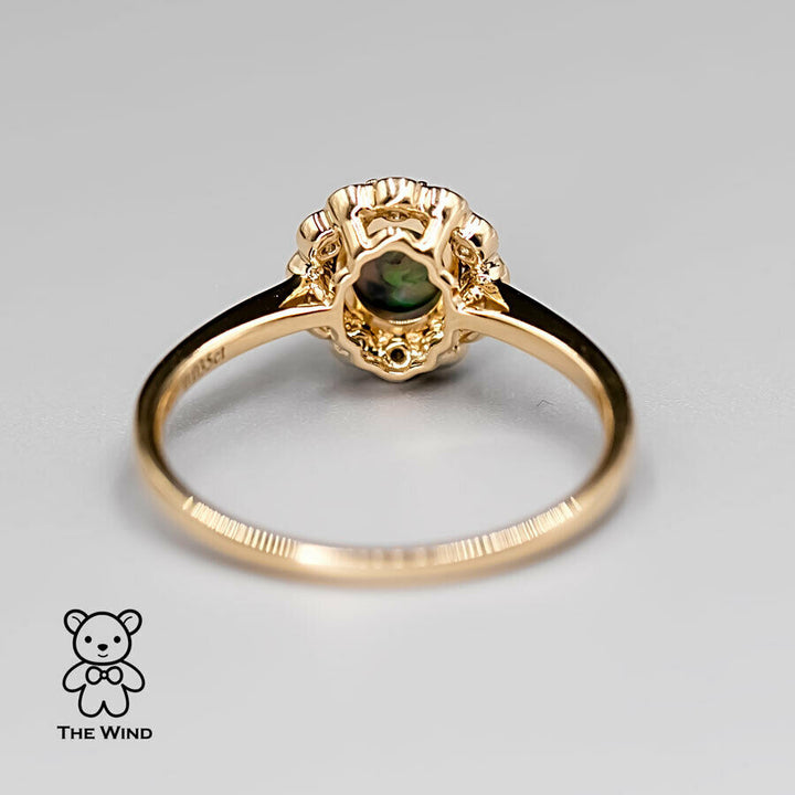 Halo Diamond Australian Semi-Black Opal Tsavorite Engagement Ring-3