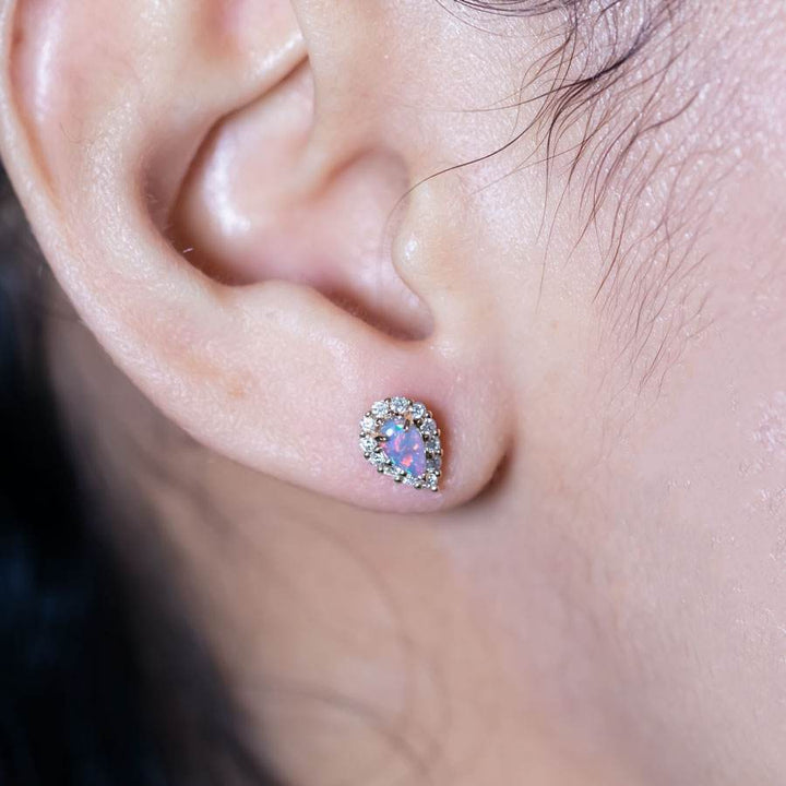 Halo Diamond Pear Black Opal Stud Earrings