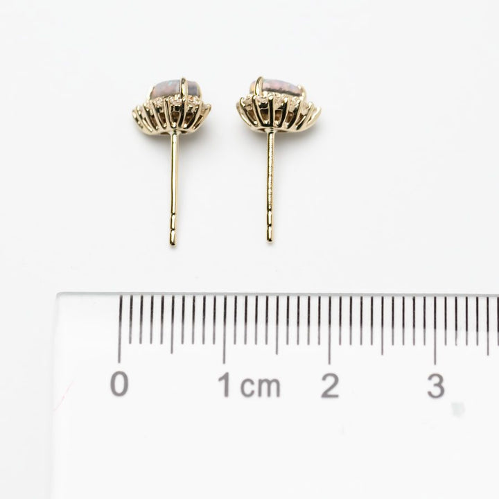 Halo Diamond Pear Black Opal Stud Earrings