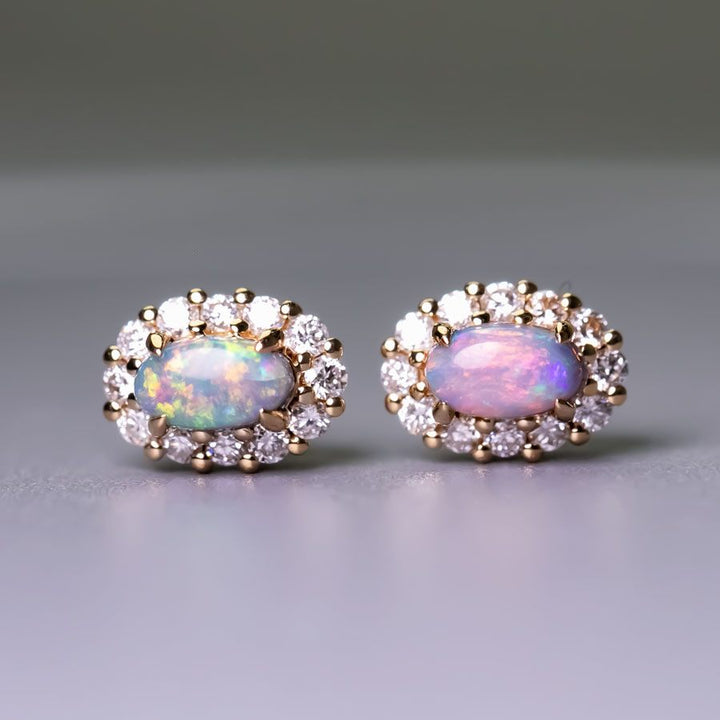 Halo Diamond Stud Earrings Black Opal