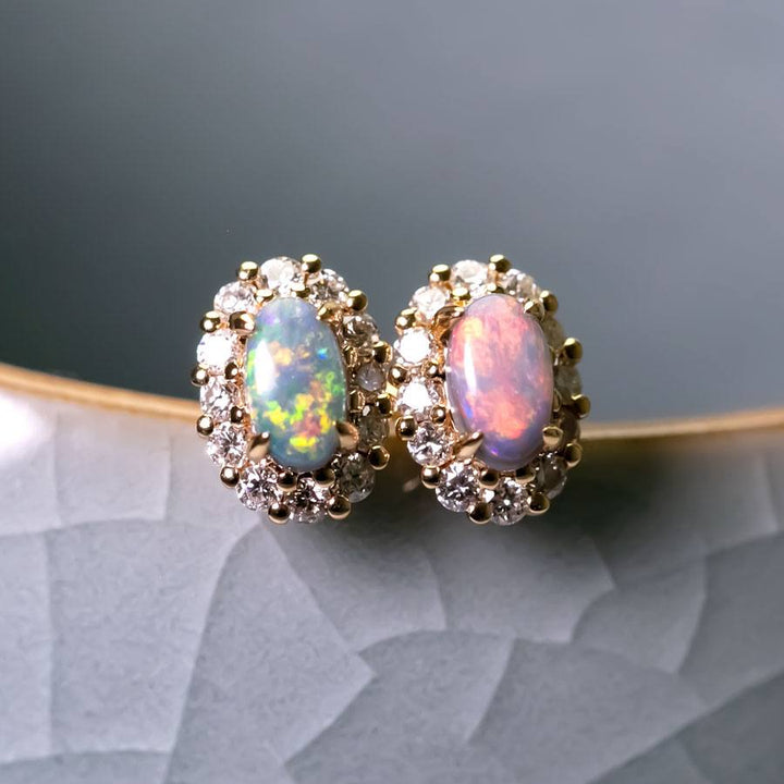 Halo Diamond Stud Earrings Black Opal