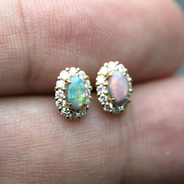 Halo Diamond Stud Earrings Black Opal