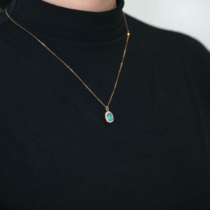 Halo Diamond Tsavorite Boulder Opal Necklace