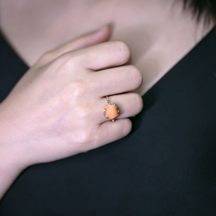 Hand Carved Kitty Cat Fire Opal Engagement Ring