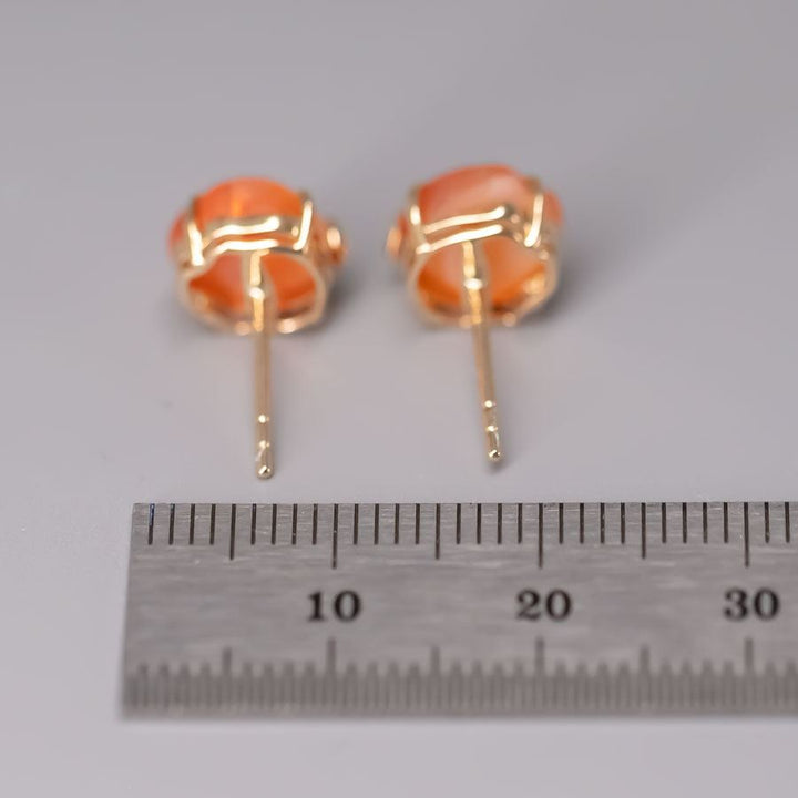 Hand Carved Skull with Diamond Bows Fire Opal Stud Earrings