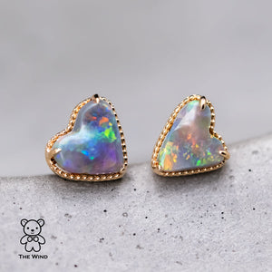 Asymmetrical Heart Shaped Black Opal Earrings