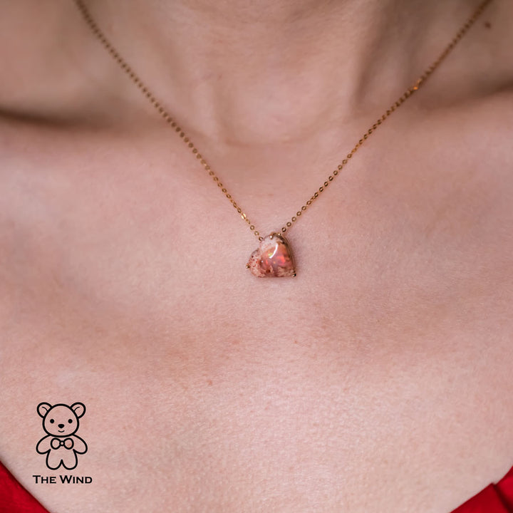 Heart Matrix Fire Opal Necklace-4