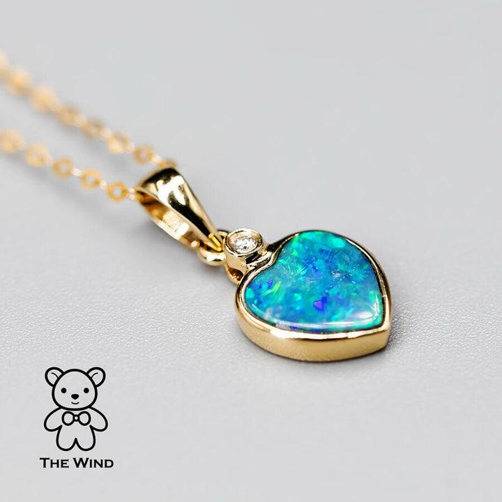 Heart Shaped Australian Doublet Opal Diamond Pendant Necklace-1