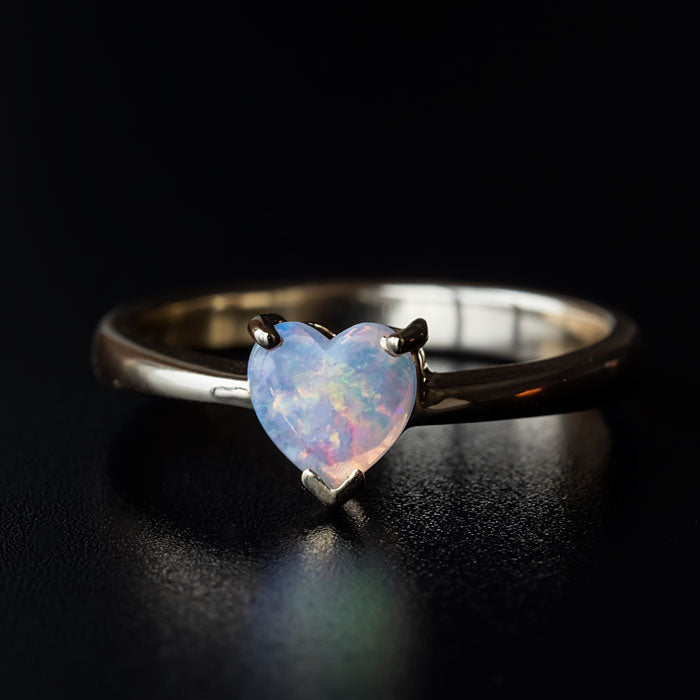 Heart Shaped Australian Solid Opal Engagement Ring 14K Yellow Gold-1