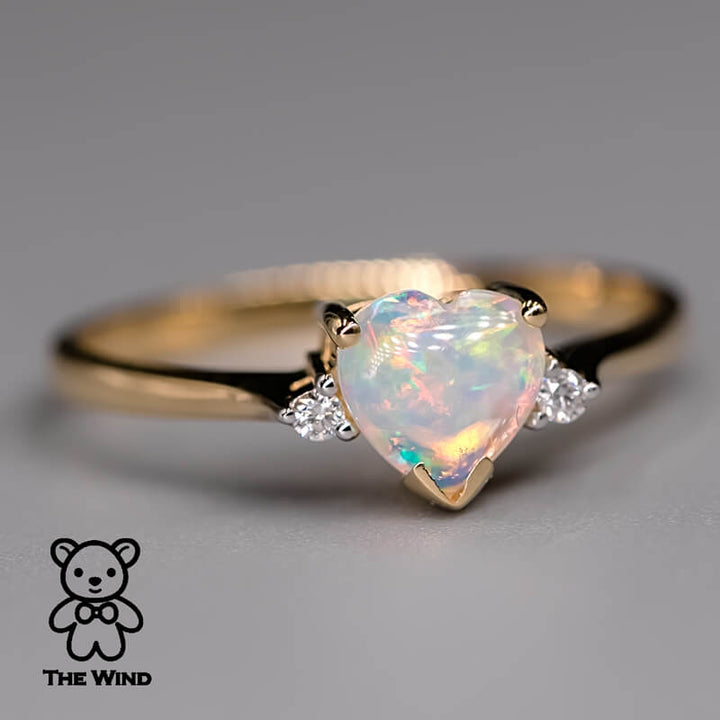 Heart Shaped Australian Solid Opal & Diamond Engagement Ring-1