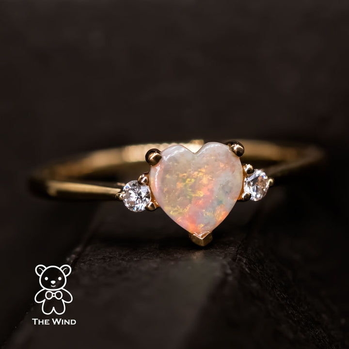 Heart Shaped Australian Solid Opal & Diamond Engagement Ring-3