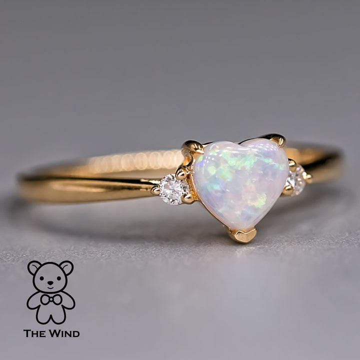 Heart Shaped Australian Solid Opal & Diamond Engagement Ring-4