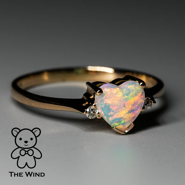 Heart Shaped Solid Opal & Diamond Engagement Ring-1