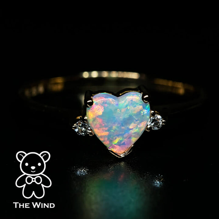 Heart Shaped Solid Opal & Diamond Engagement Ring-3