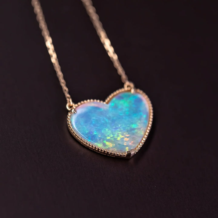 Heart Shaped Australian Solid Opal Necklace