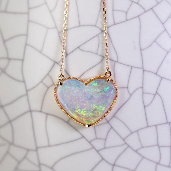 Heart Shaped Australian Solid Opal Necklace