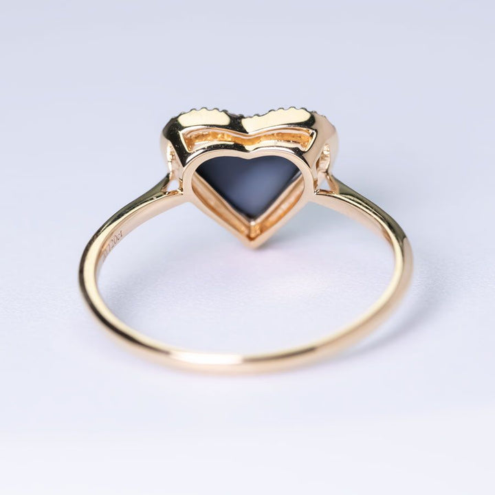 Heart Shaped Black Opal Halo Diamond Ring