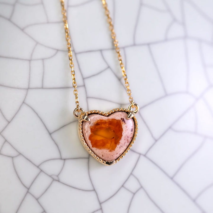 Heart Shaped Matrix Fire Opal Necklace