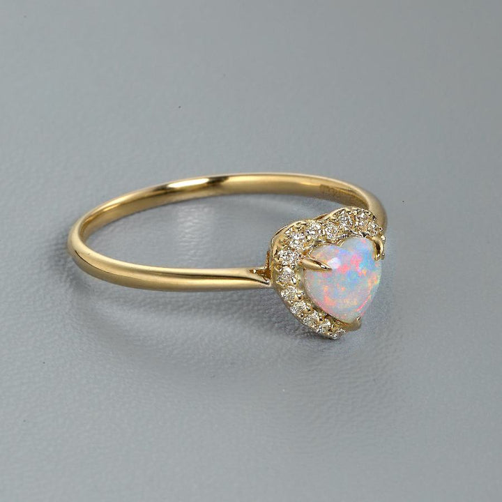 Heart Shaped Opal Halo Diamond Engagement Ring