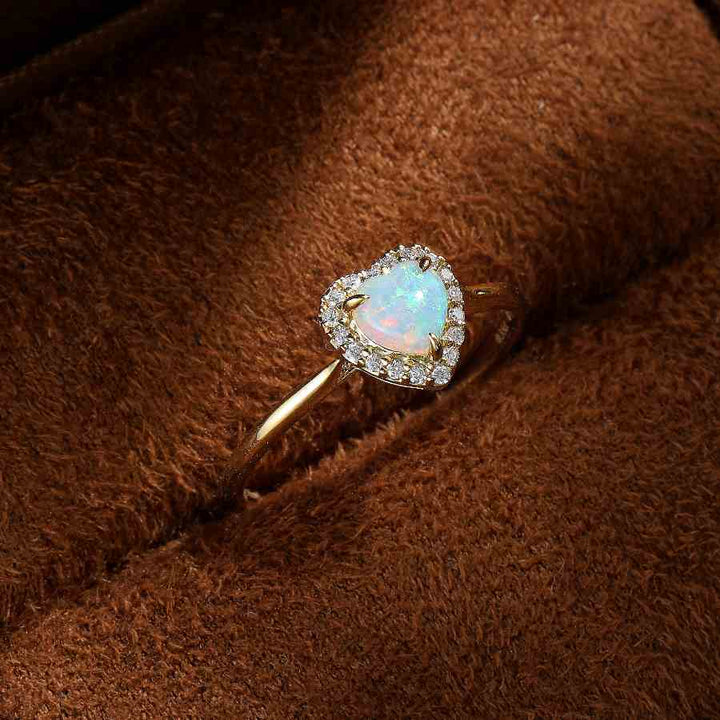 Heart Shaped Opal Halo Diamond Engagement Ring