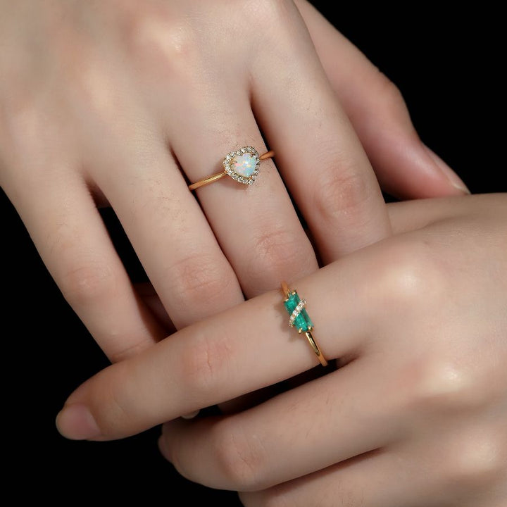 Heart Shaped Opal Halo Diamond Engagement Ring