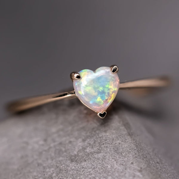 Heart Shaped Solid Opal Engagement Ring