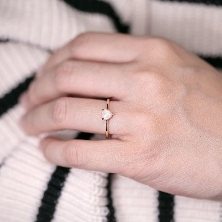 Heart Shaped Solid Opal Engagement Ring