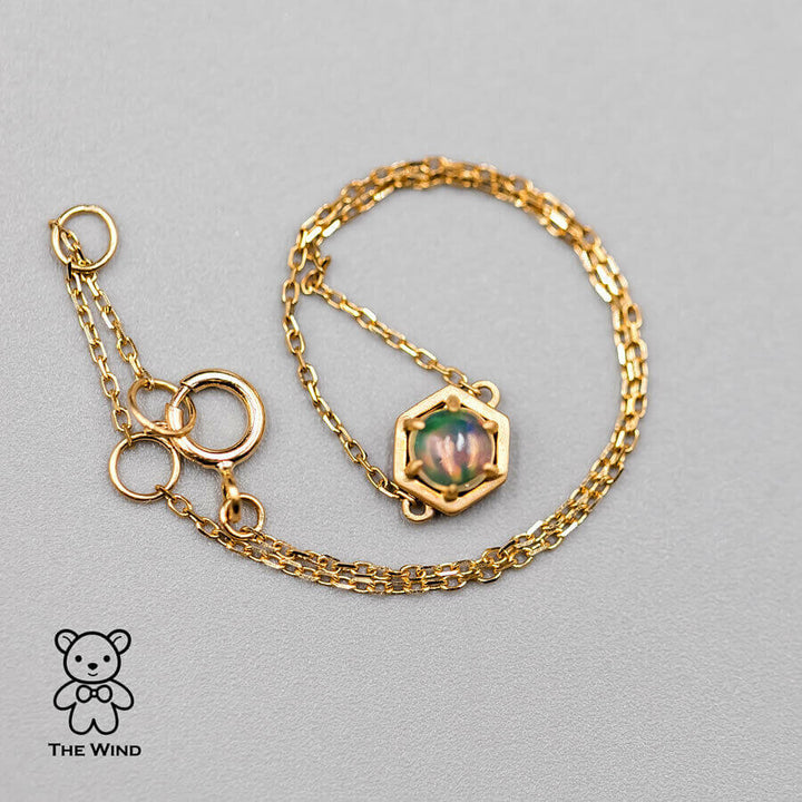Hexagon Design Mexican Opal Charm Bracelet-2