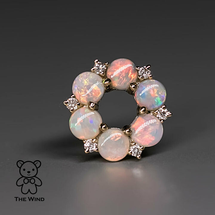 Hexagon Flower Australian Solid Opal Diamond Pendant Necklace-1