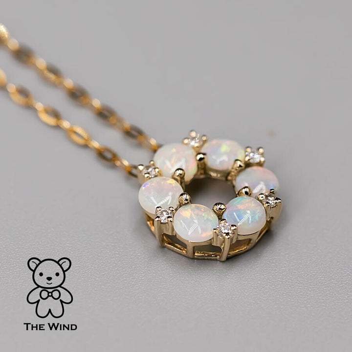 Hexagon Flower Australian Solid Opal Diamond Pendant Necklace-3