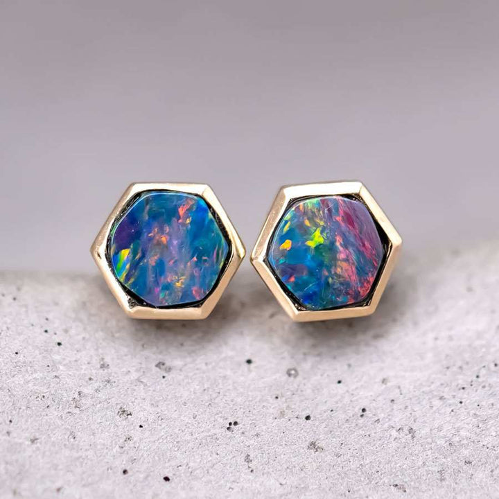 Hexagon Opal Earrings