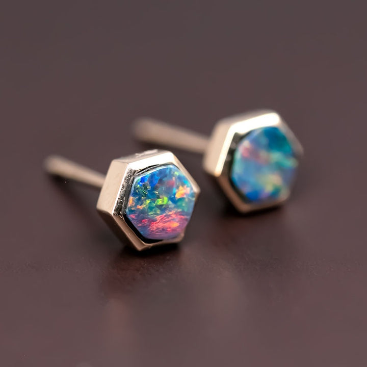 Hexagon Opal Earrings