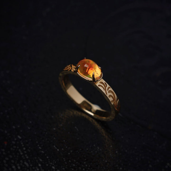 Ornamental Filigree Fire Opal Engagement Ring