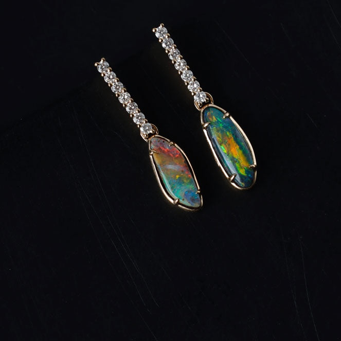 Elegant Boulder Opal Diamond Drop Earrings
