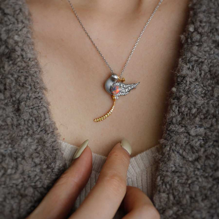 Baby Phoenix - Black Opal, Diamond, Sapphire Pendant Brooch