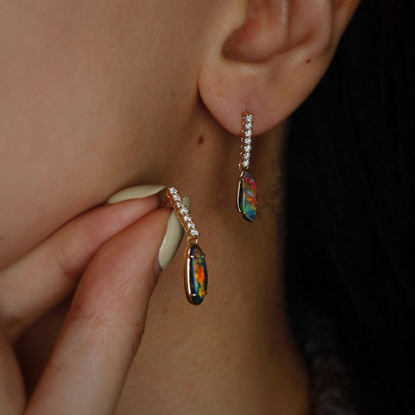 Elegant Boulder Opal Diamond Drop Earrings