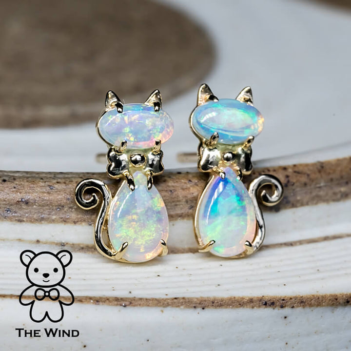 Kitty Cat Australian Solid Opal Stud Earrings-1
