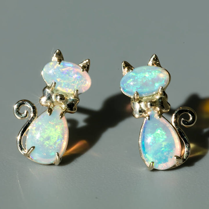 Kitty Cat Australian Solid Opal Stud Earrings-5