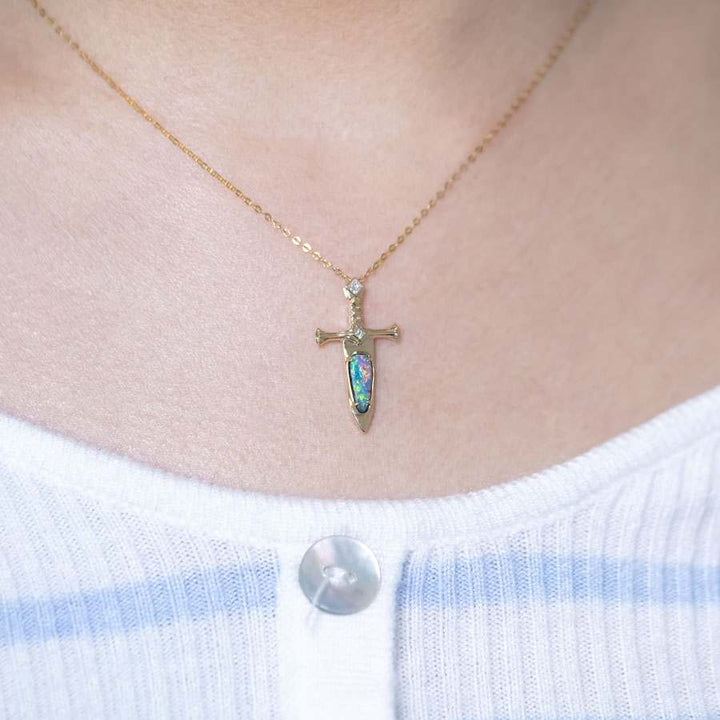 Knight Sword Opal Necklace